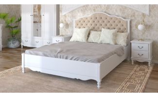 Кровать Верден 160х200 с мягким изголовьем бежевый велюр / белый воск