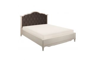 Кровать Верден 160х200 с мягким изголовьем серый велюр / белый воск