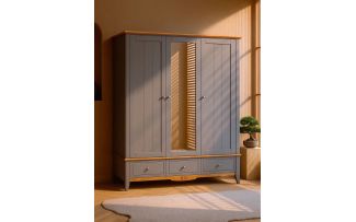 Фото Шкаф 33 Пенни с зеркалом серый 7046/антик 24