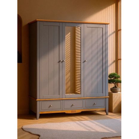 Шкаф 33 Пенни с зеркалом серый 7046/антик 24