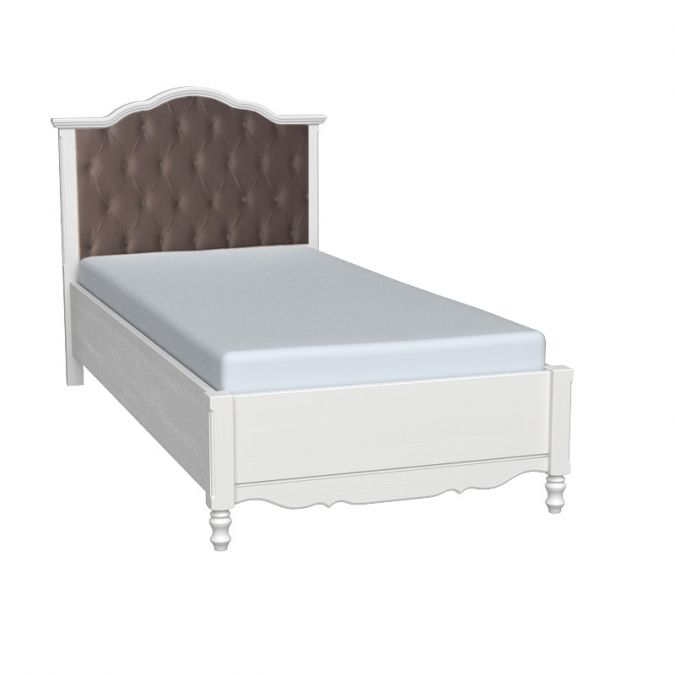 Кровать Верден 90х200 с мягким изголовьем серый велюр / белый воск